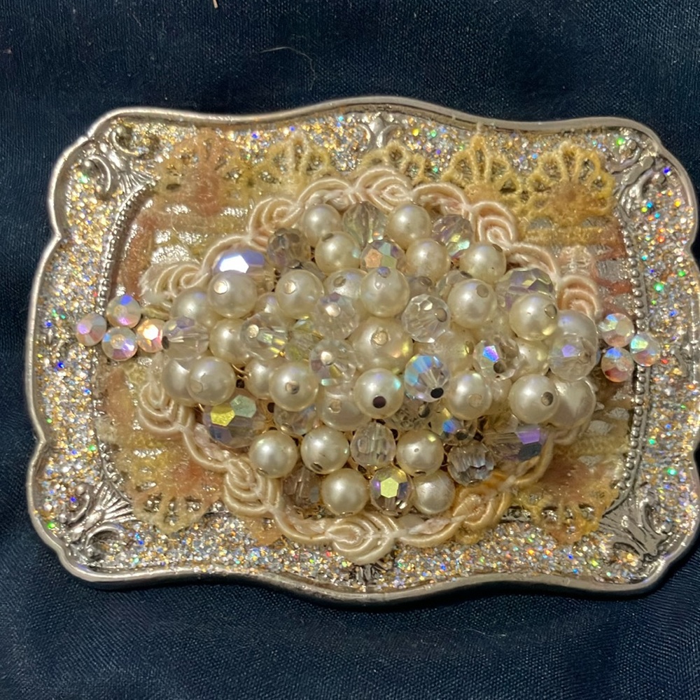 Pearl & Rhinestone Vintage Belt Buckle